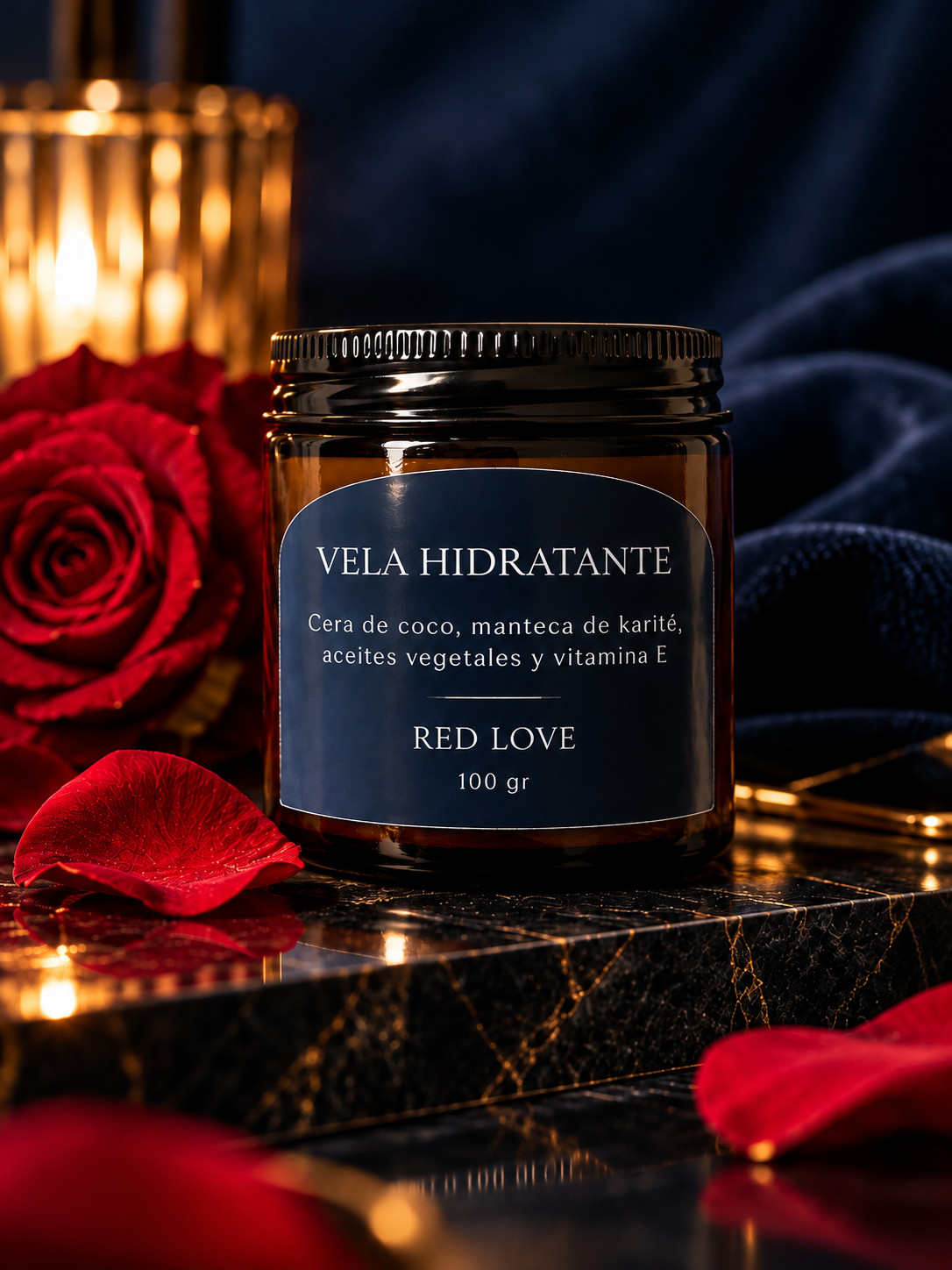 Vela SALŌ Red Love en frasco ámbar
