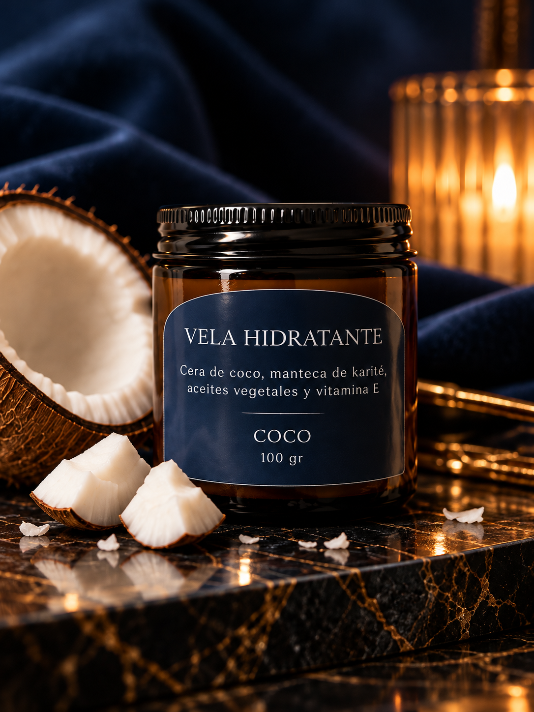 Vela SALŌ Coco en frasco ámbar